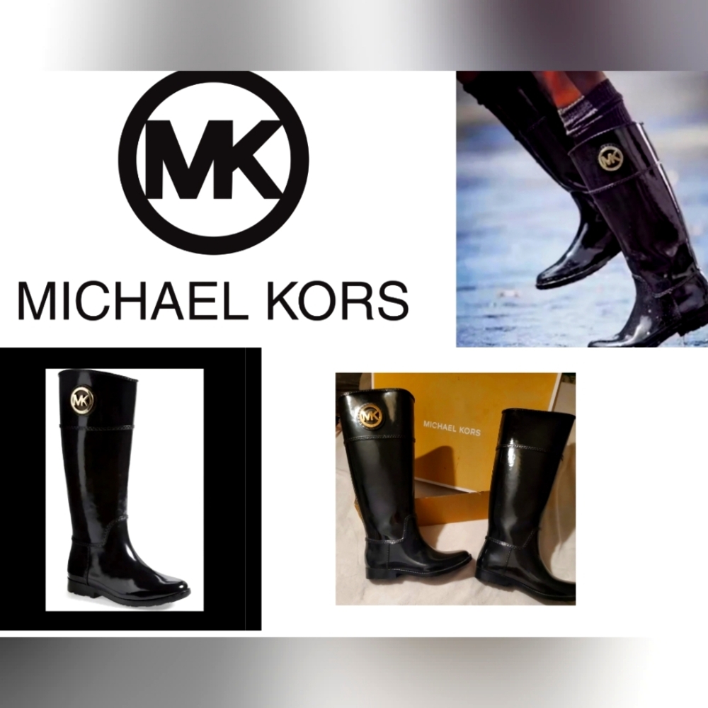 🔥EUC MICHAEL KORS LOGO STOCKARD TALL RUBBER RAIN BOOTS